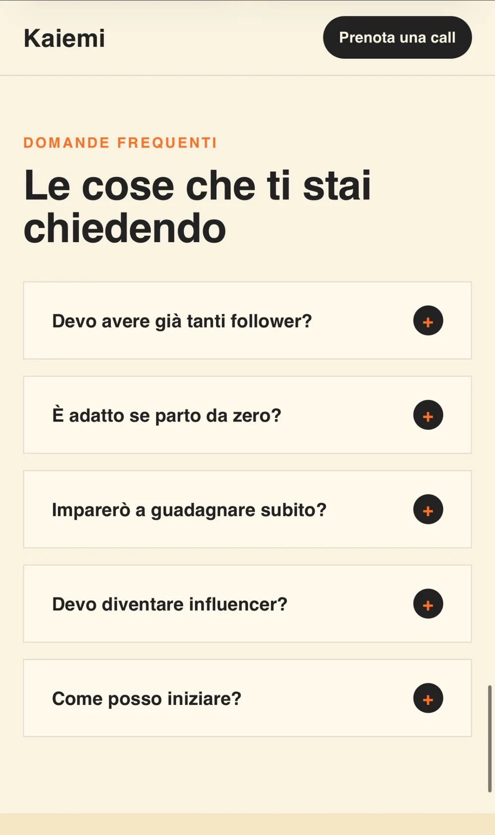 Kaiemi Coaching: sezione domande frequenti del percorso