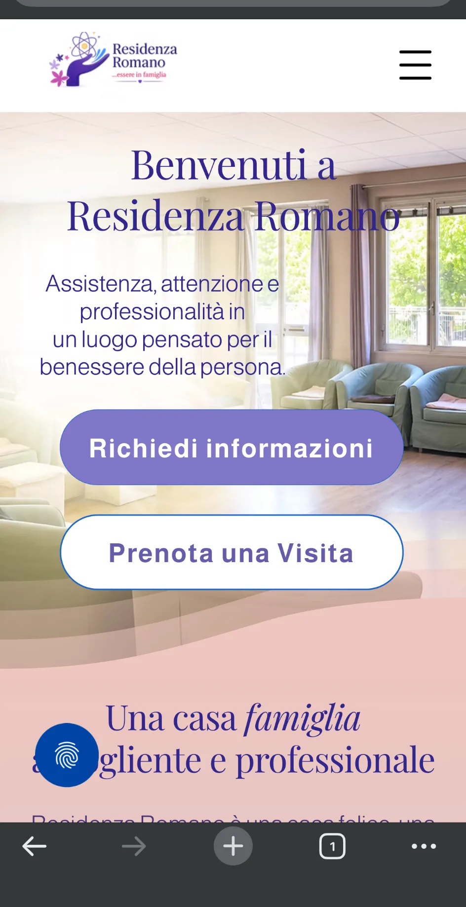 Residenza Romano: versione mobile della home della struttura